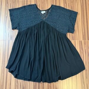 Black Crochet Babydoll Tunic Boho Chic Whimsigoth Dark Cottagecore Romantic Goth